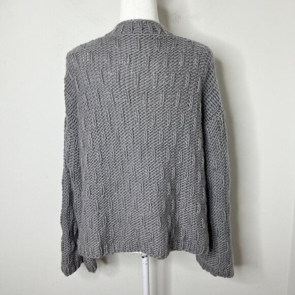 Handmade Women's Cardigan Sweater L Gray Open Front Bell Long Sleeve Chunky Knit - Picture 5 of 5